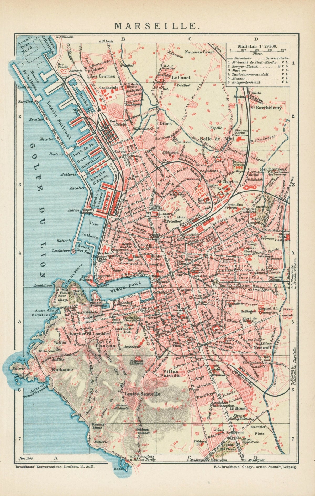 Marseille, France- Antique City Plan - Original Vintage Map