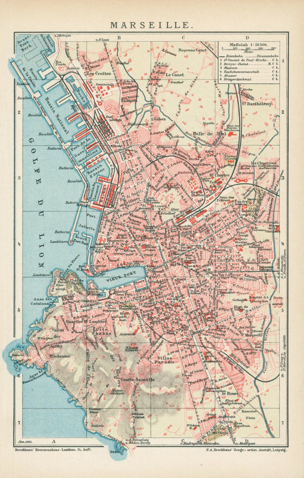 Marseille, France- Antique City Plan - Original Vintage Map