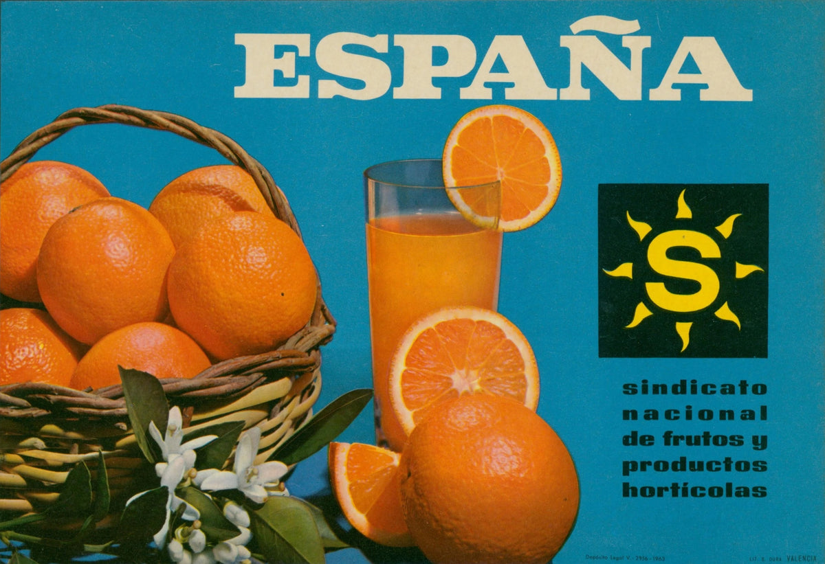 Valencia Oranges, Spanish Crate Label - Original Vintage Product Label: