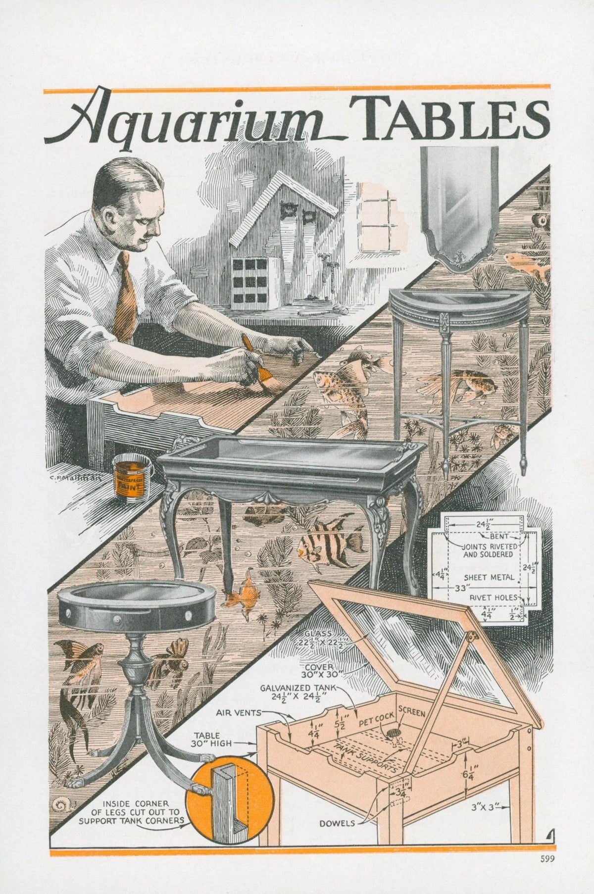 Aquarium Tables, Vintage Ad - Original Vintage Illustration