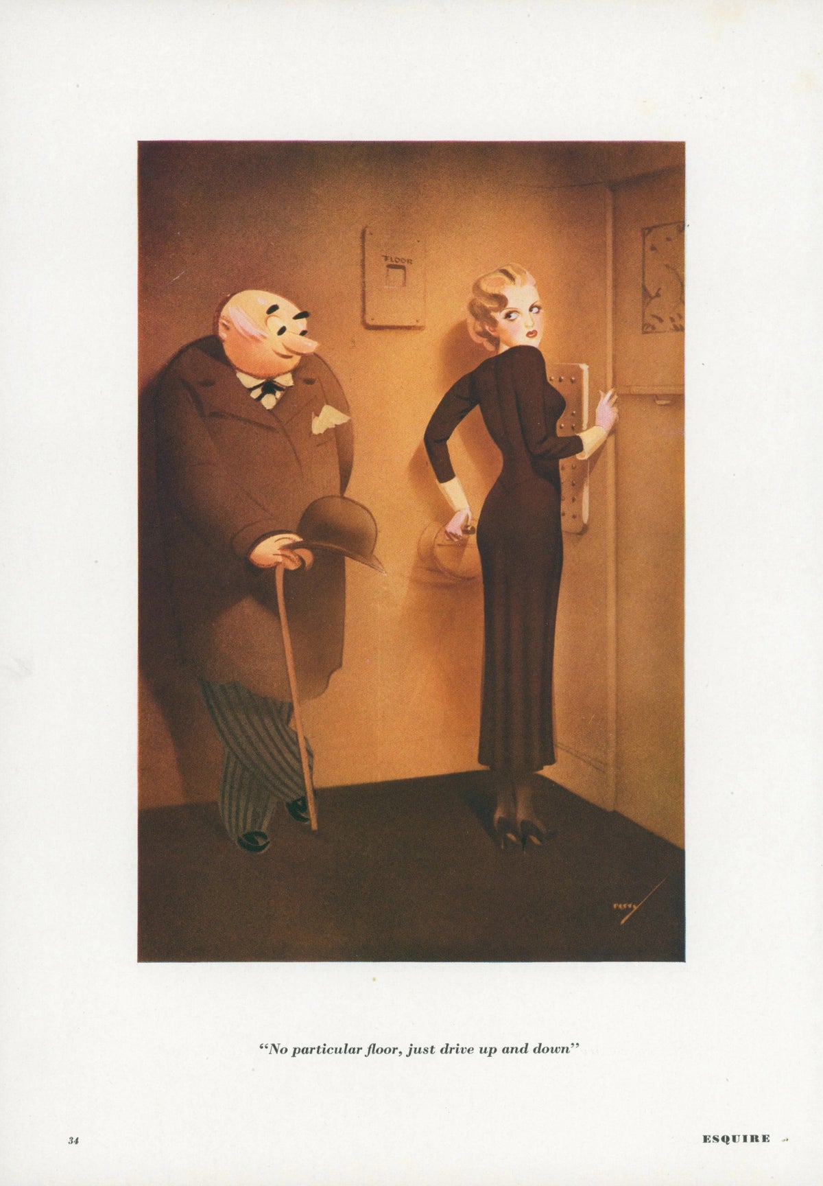 No Particular Floor by George Petty - Original Vintage Illustration