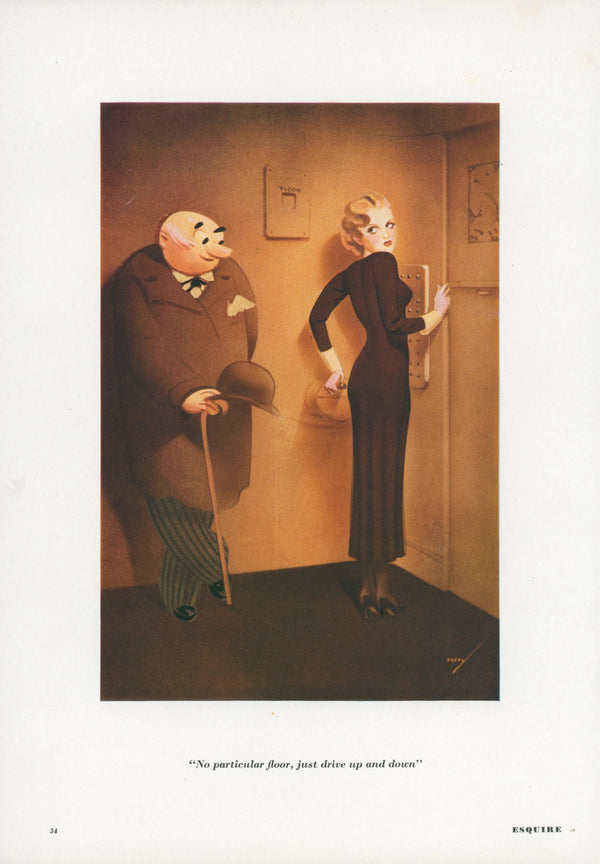 No Particular Floor by George Petty - Original Vintage Illustration