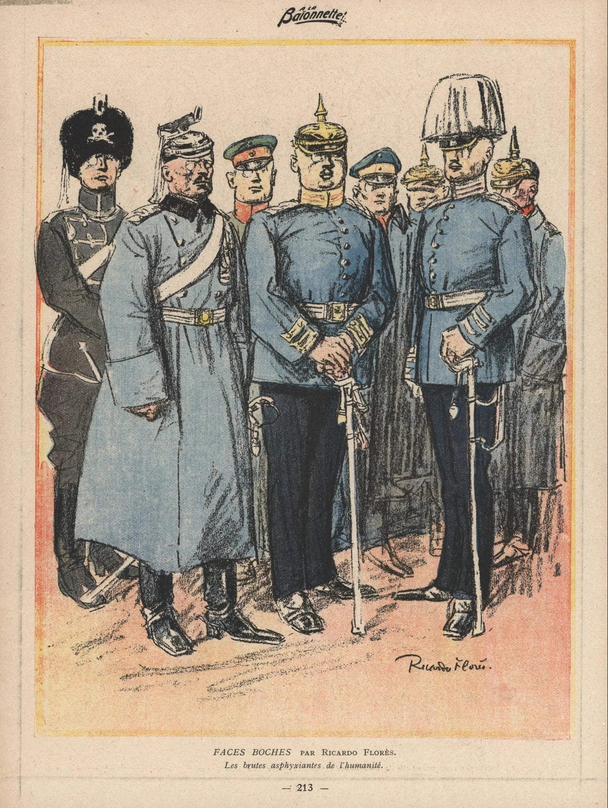 German Faces, La Baïonnette - Original Vintage Illustration
