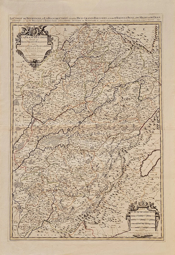 Franche-Comté Region, France - Original Vintage Map
