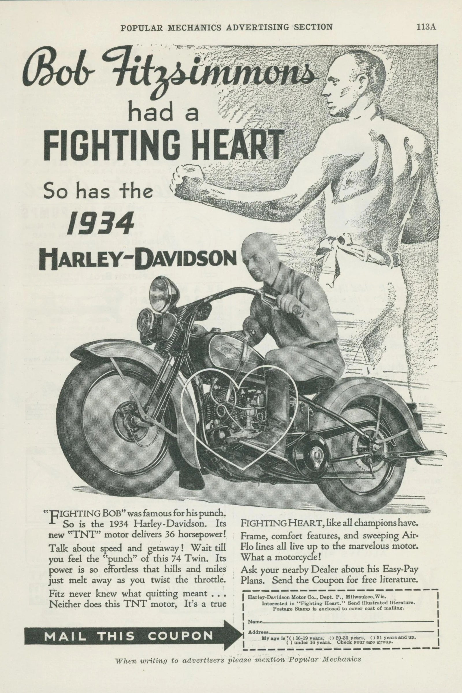 Fighting Heart, Harley Davidson - Original Vintage Ad: