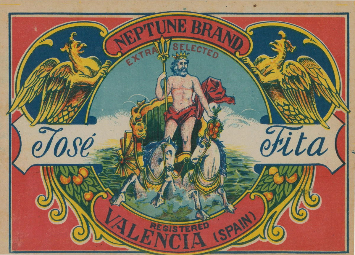 Neptune, Spanish Crate Label - Original Vintage Product Label:
