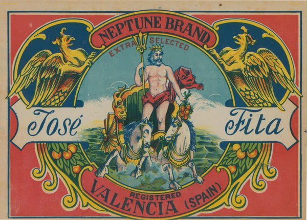 Neptune, Spanish Crate Label - Original Vintage Product Label: