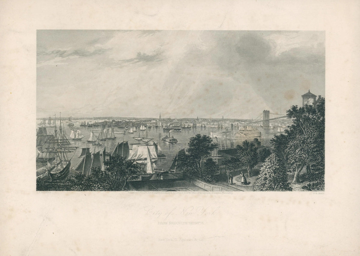City of New York from Brooklyn Heights, Antique Plate - Original Antique Print: