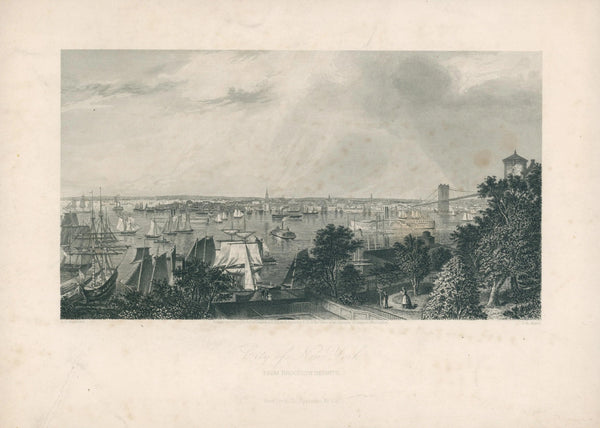 City of New York from Brooklyn Heights, Antique Plate - Original Antique Print: