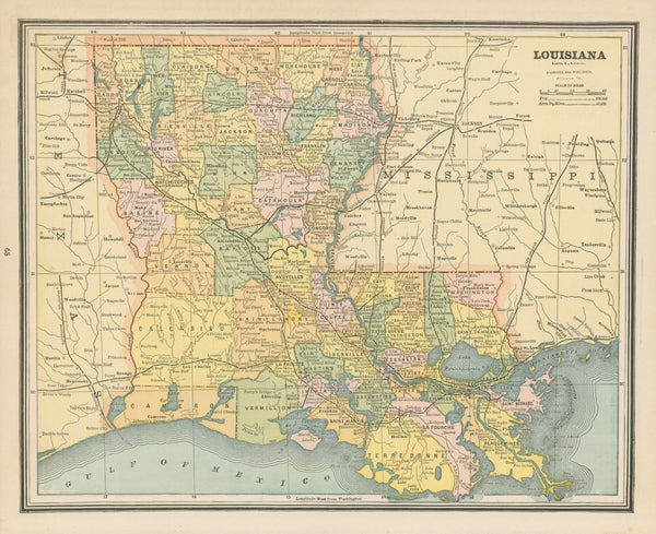 Louisiana, Cram's Atlas - Original Vintage Map