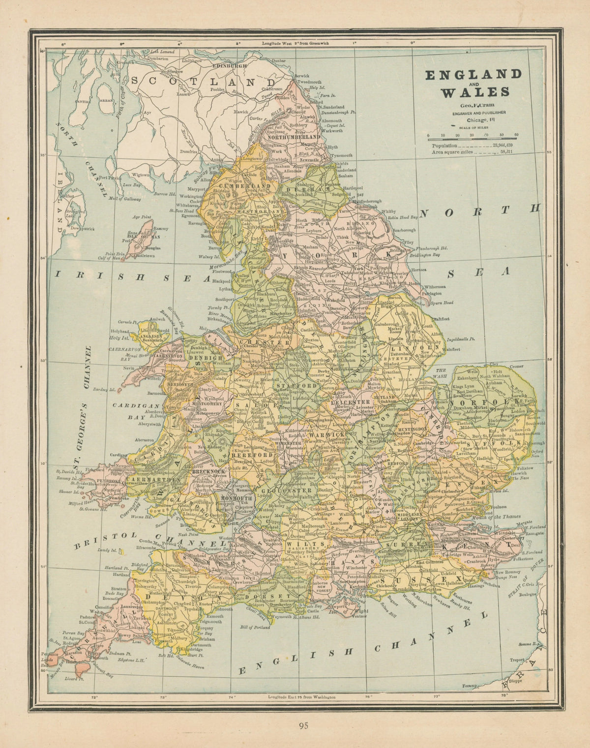 England and Wales, Cram's Atlas - Original Vintage Map