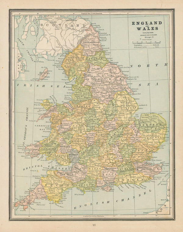 England and Wales, Cram's Atlas - Original Vintage Map
