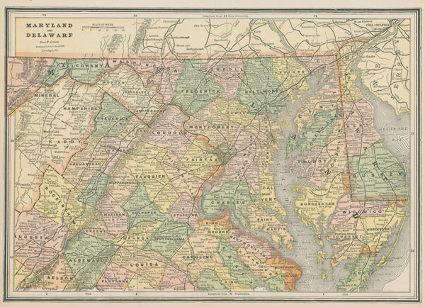 Maryland and Delaware, Cram's Atlas - Original Vintage Map