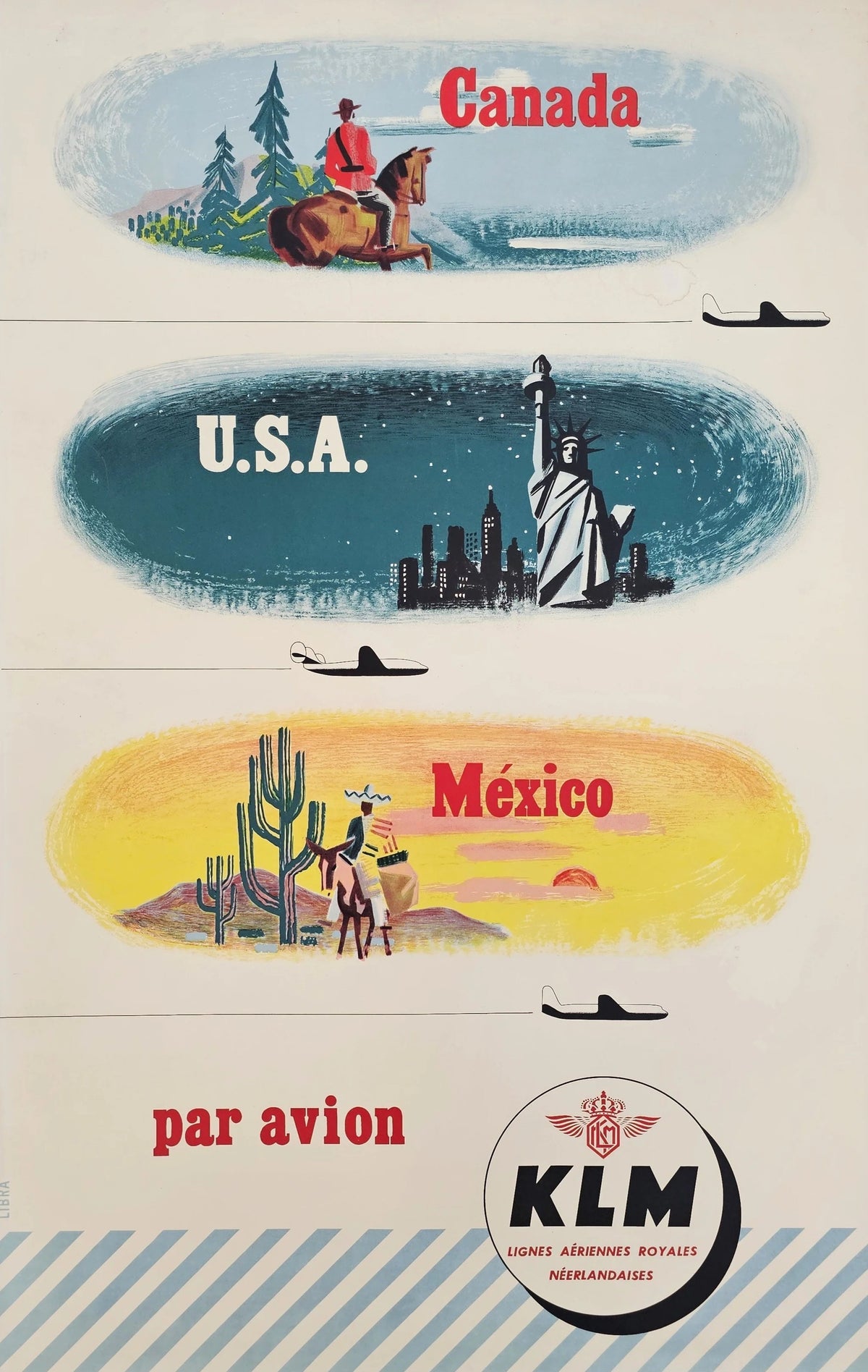 Visit Canada, USA, Mexico (KLM) - Original Vintage Poster