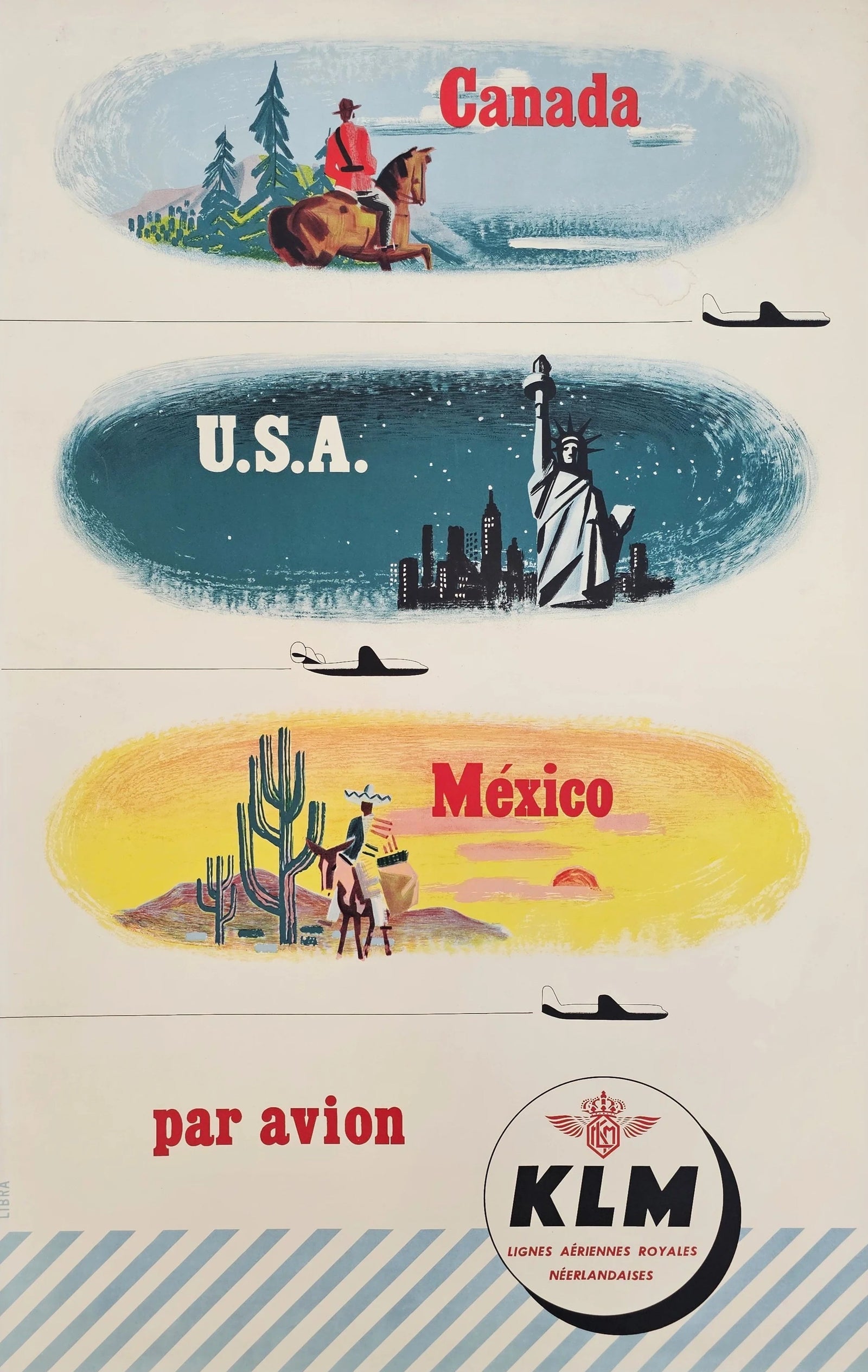Visit Canada, USA, Mexico (KLM) - Original Vintage Poster