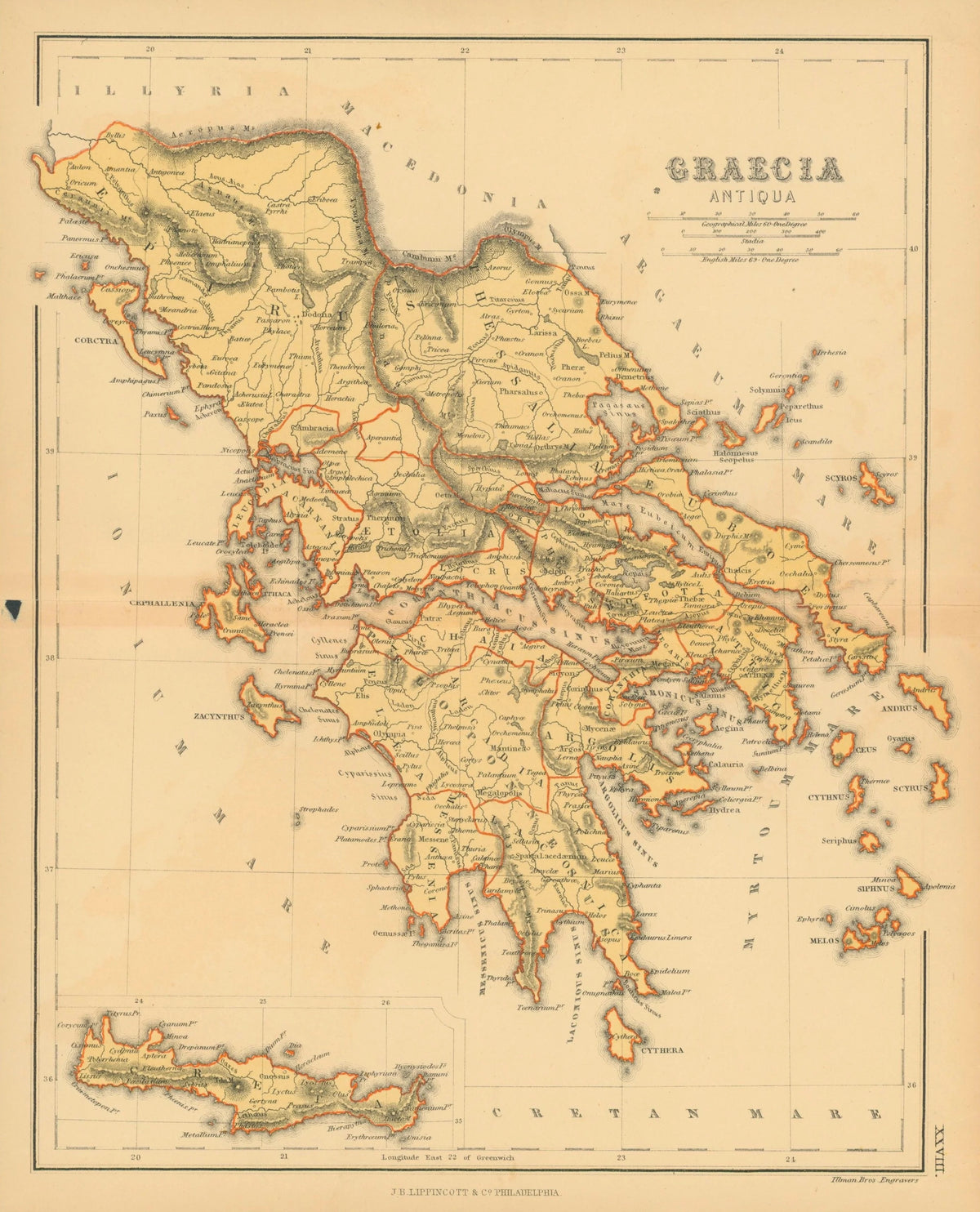 Ancient Greece, Antique Map - Original Vintage Map