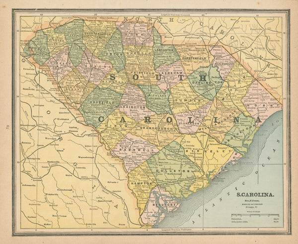 South Carolina, Cram's Atlas - Original Vintage Map