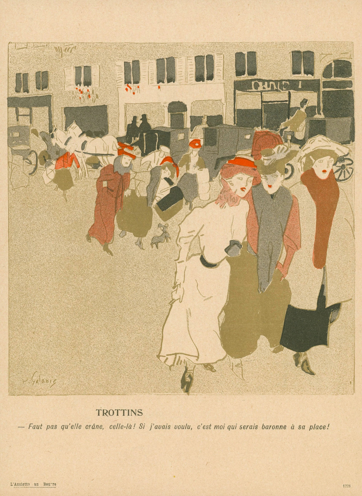 Winter Stroll in Paris, L'Assiette au Beurre - Original Vintage Illustration