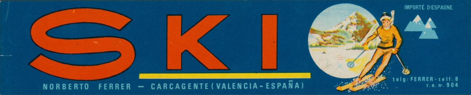 Ski Oranges, Small Spanish Crate Label - Original Vintage Product Label: