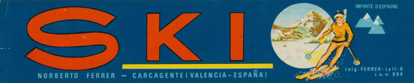 Ski Oranges, Small Spanish Crate Label - Original Vintage Product Label: