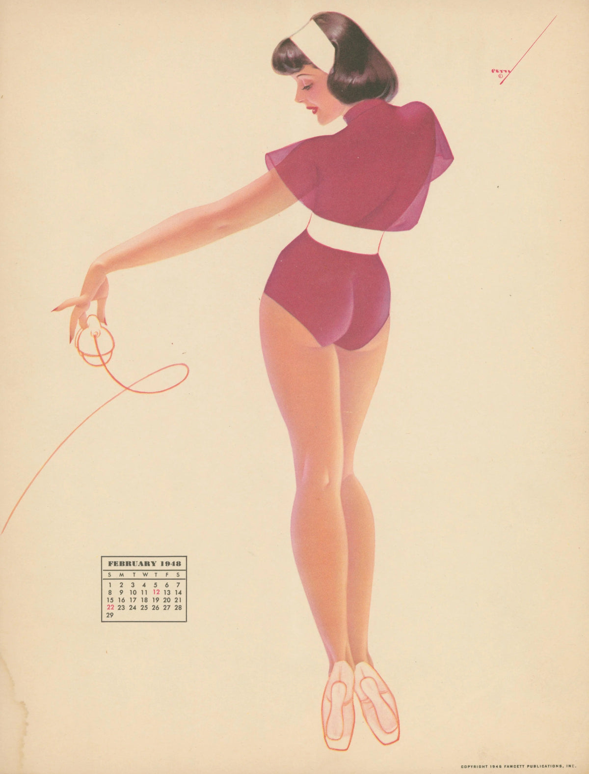 February, Calendar by George Petty - Original Antique Print: