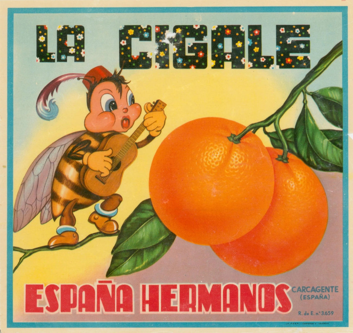 La Cigale Oranges, Spanish Crate Label - Original Vintage Product Label: