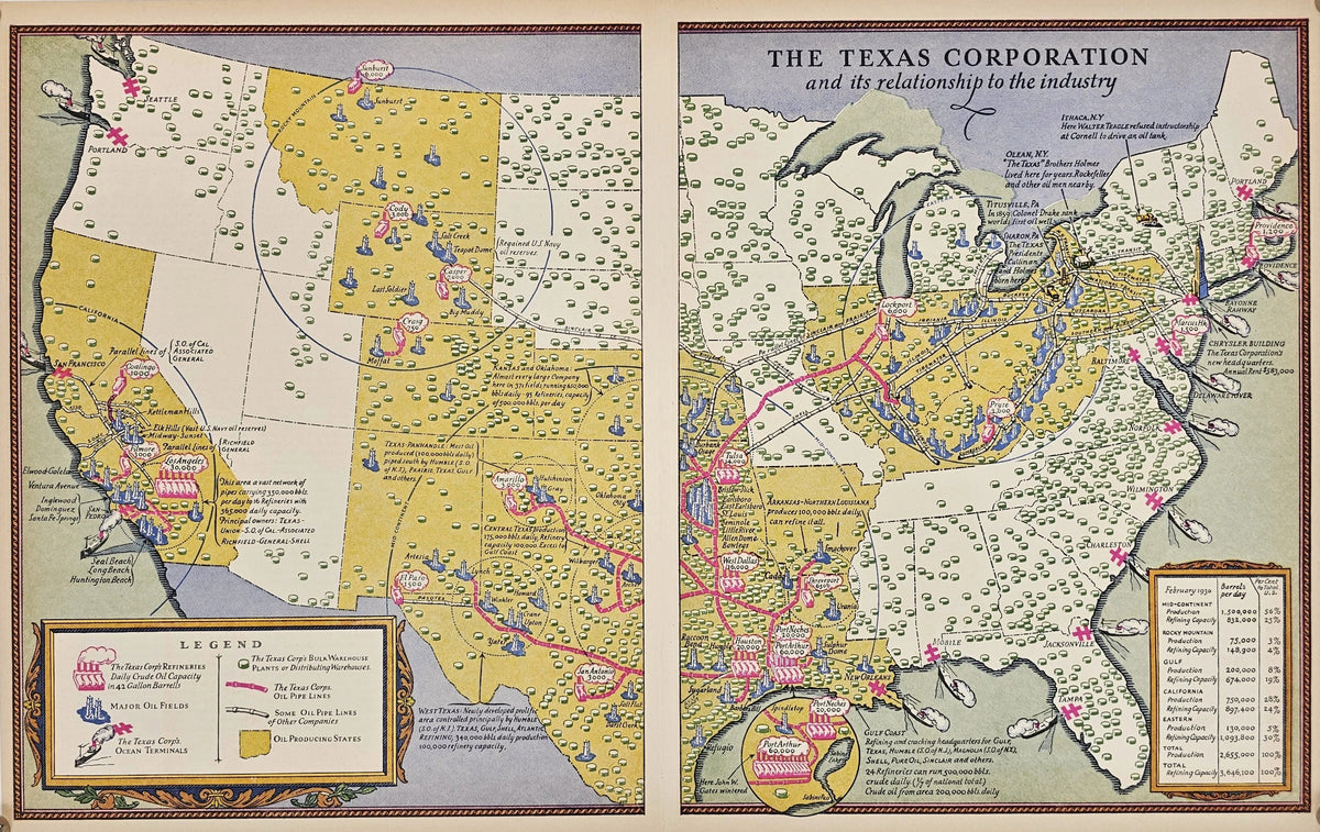 The Texas Corp Map (Texaco) - Original Vintage Map