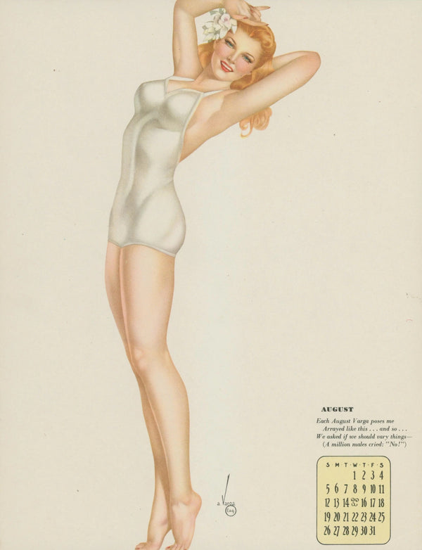 August, Esquire Calendar by Varga - Original Vintage Illustration
