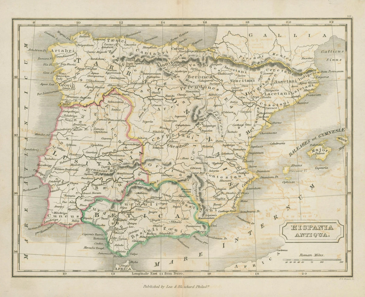 Ancient Hispania, Antique Map - Original Vintage Map