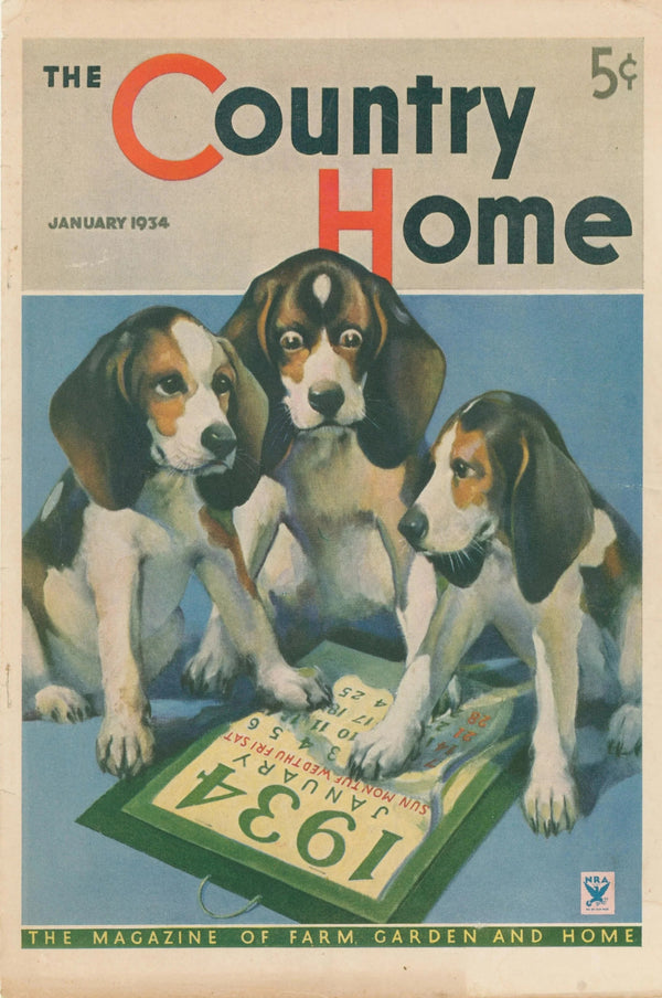 The Beagles and a Book, Country Home Magazine - Original Vintage Cover Art: