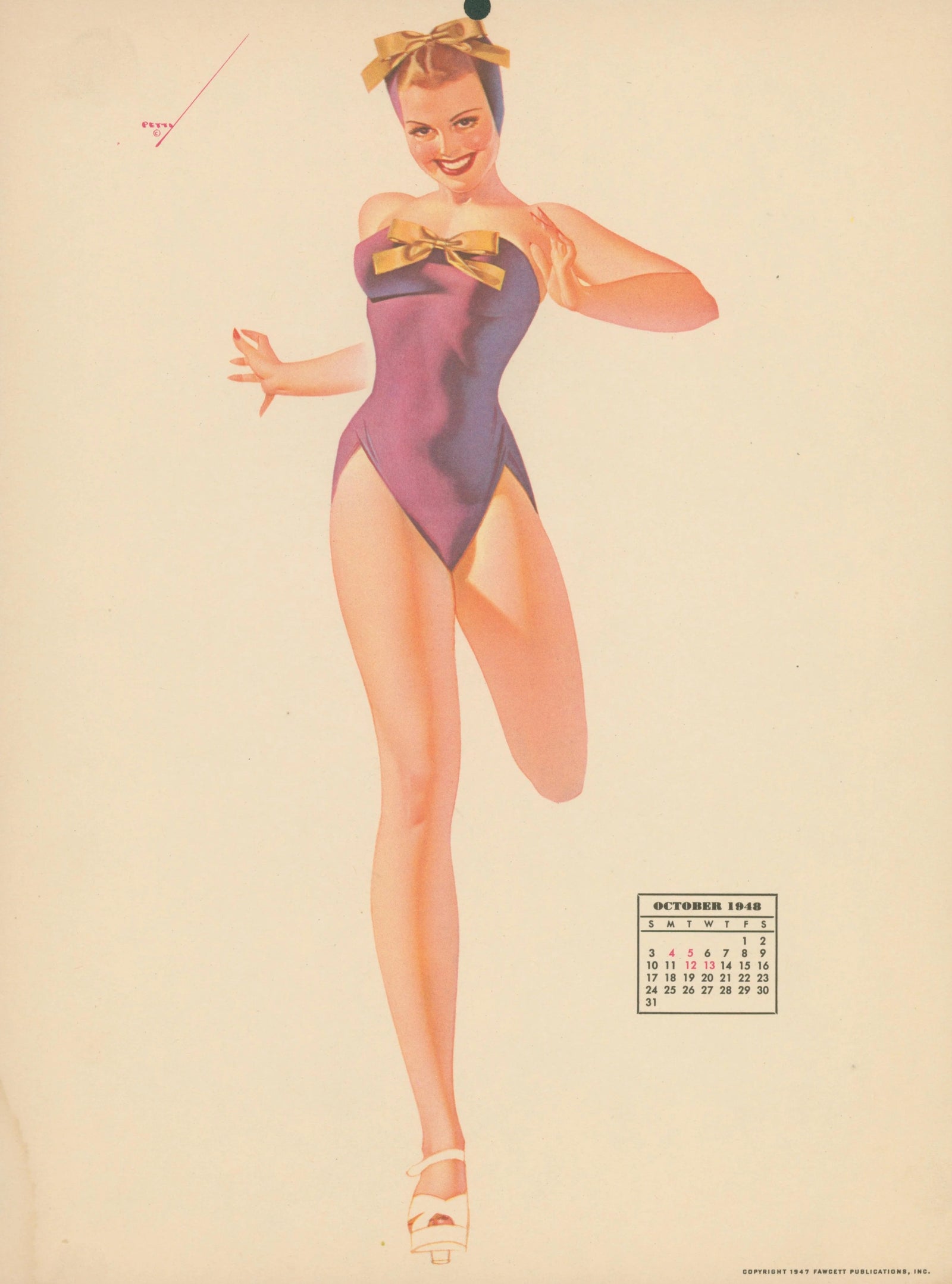 October, Calendar by George Petty - Original Antique Print: