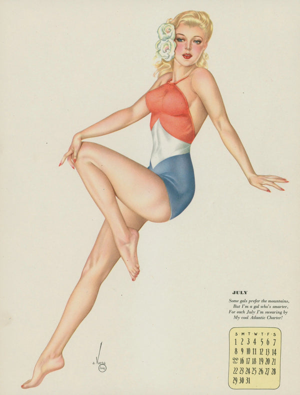 July, Esquire Calendar by Varga - Original Vintage Illustration