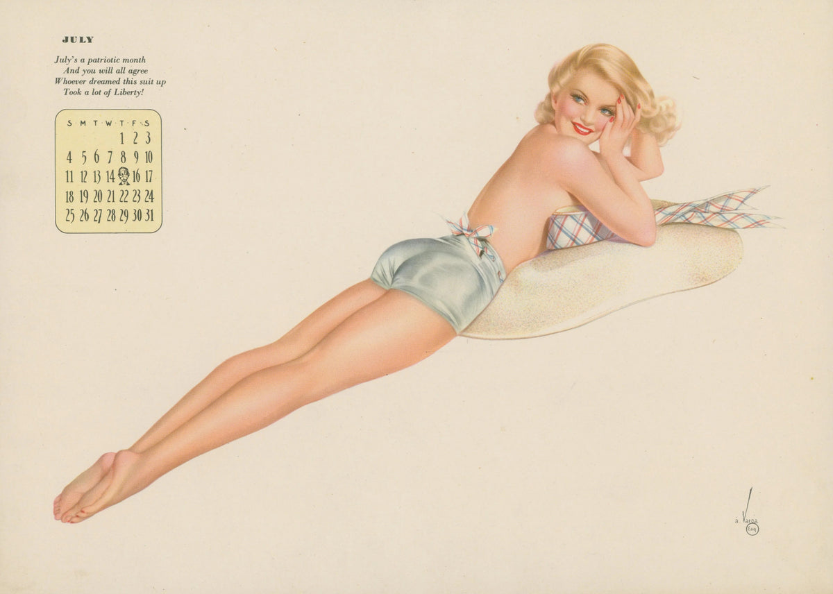 July, Esquire Calendar - Original Antique Print: