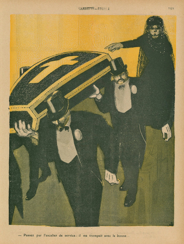Use the Service Stairs, He Was Cheating on Me- L'Assiette au Beurre - Original Vintage Illustration
