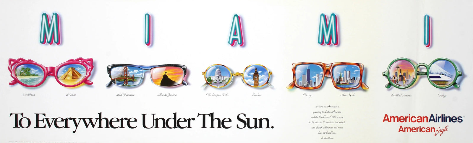 American Airlines - Miami - To Everywhere Under The Sun by Anonymous, 1991 - Original Vintage Poster