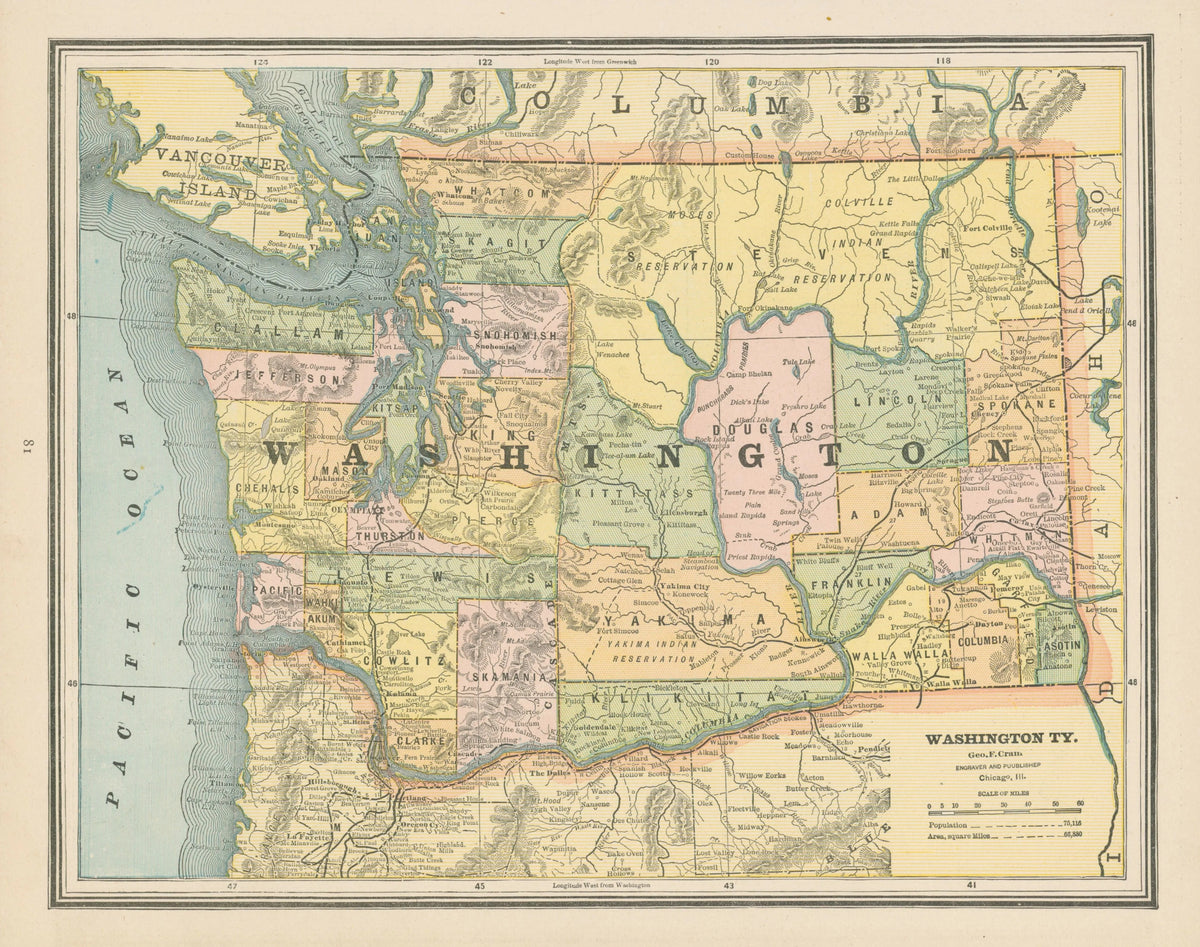 Washington, Cram's Atlas (Back Stock) - Original Vintage Map