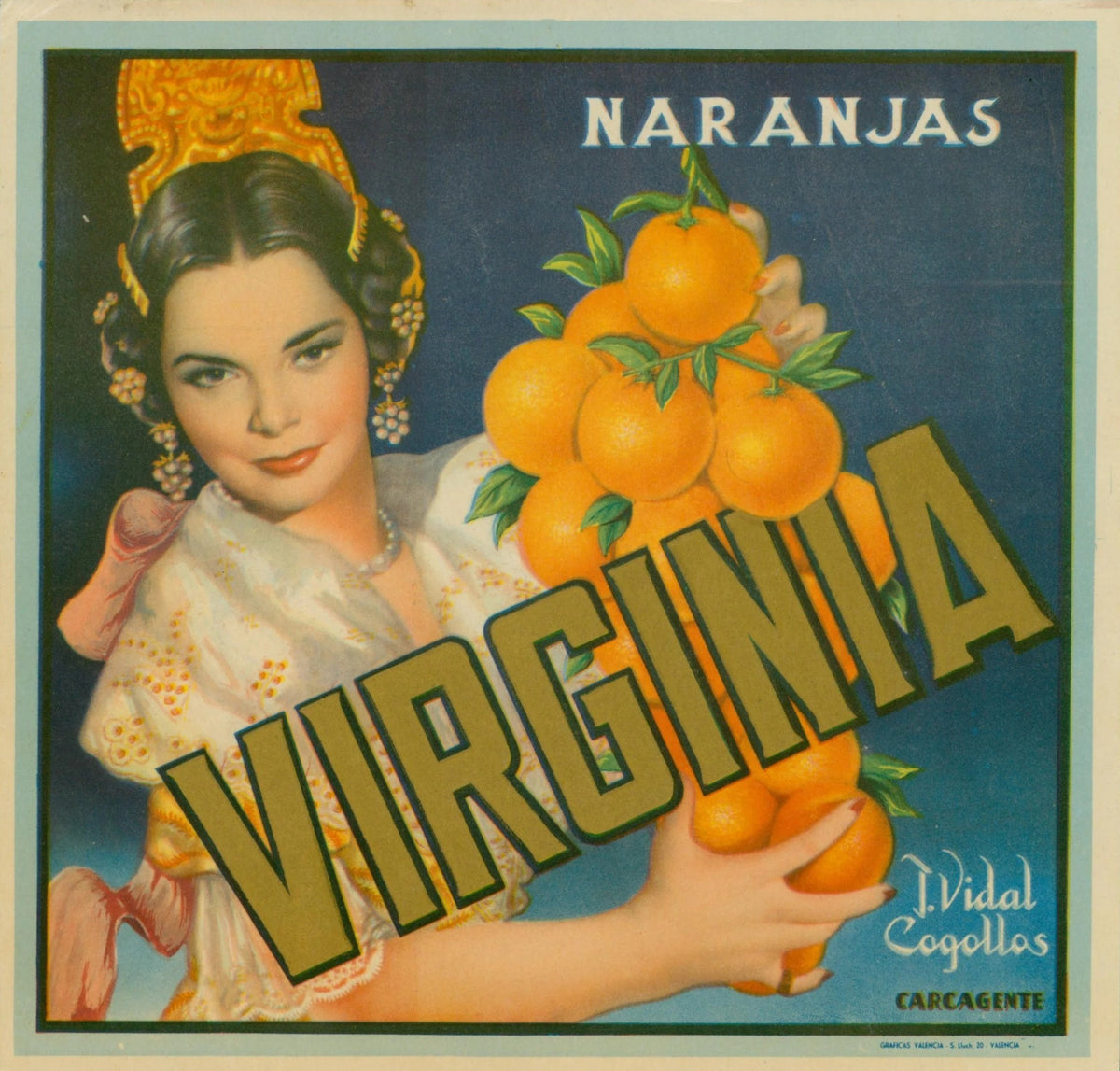 Virginia Oranges, Spanish Crate Label - Original Vintage Product Label: