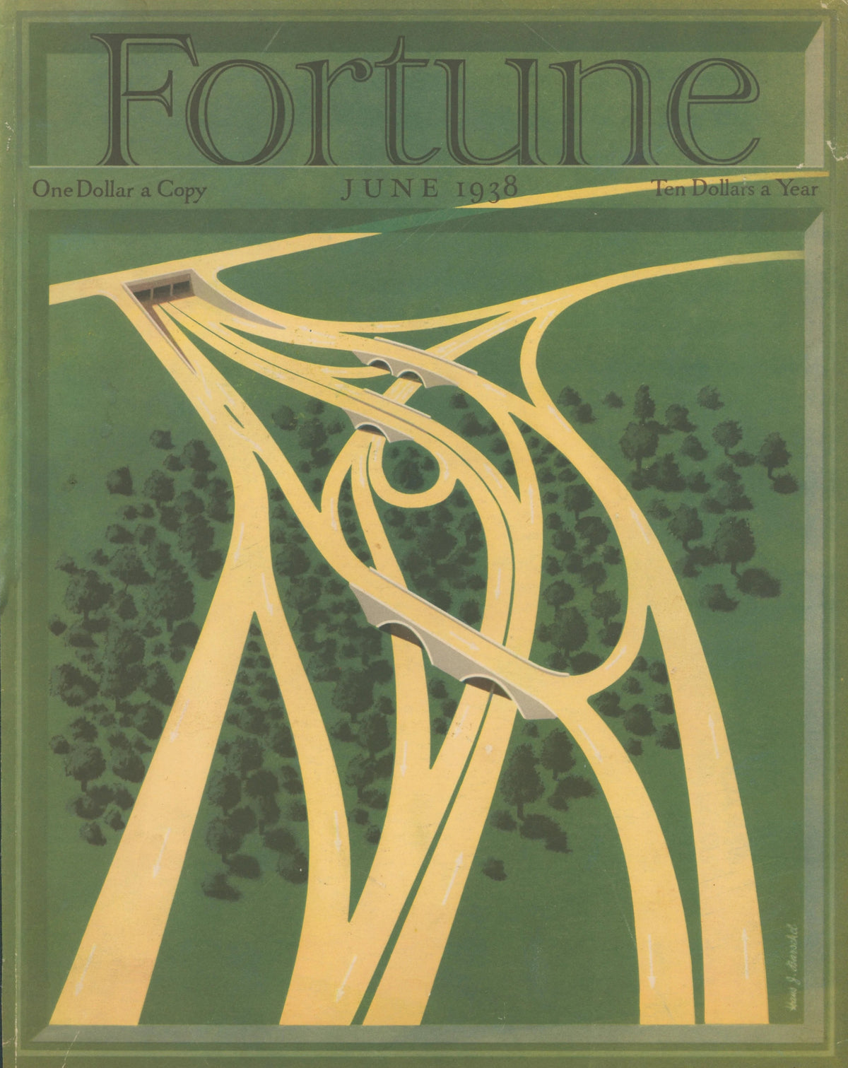 The Modern Highway- Fortune Magazine - Original Vintage Cover Art: