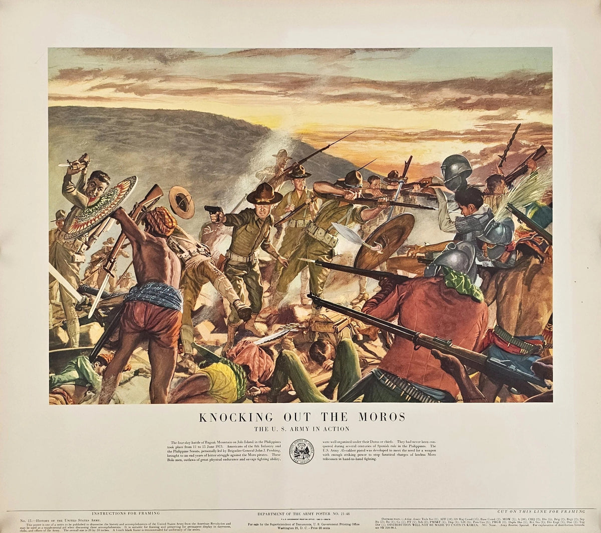 Knocking Out The Moros, U.S. Army  - Original Vintage Poster