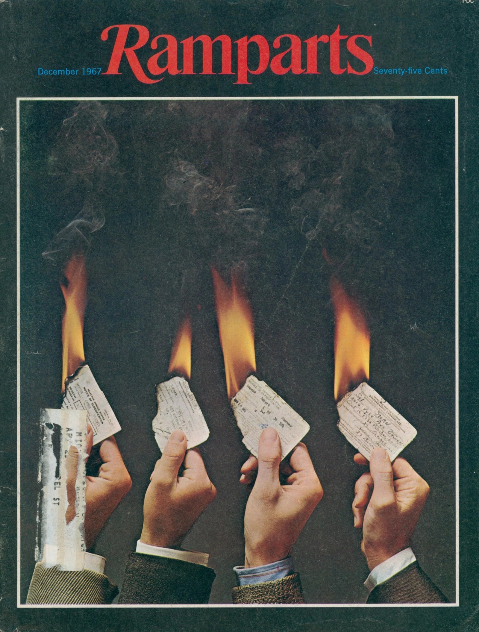 Burning Draft Cards, Ramparts Magazine - Original Vintage Cover Art: