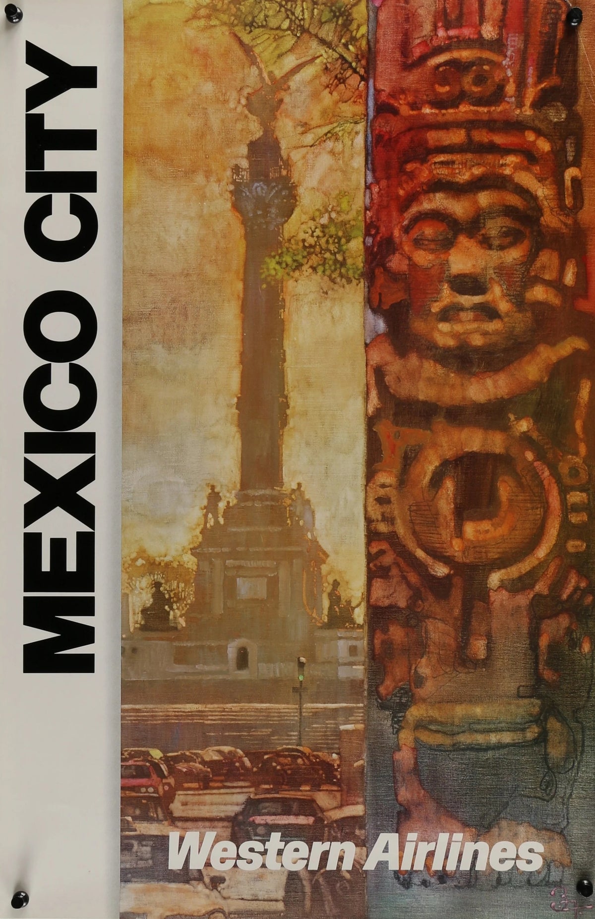 WESTERN AIRLINES MEXICO CITY 15x23 travel poster 1980s - Original Vintage Poster