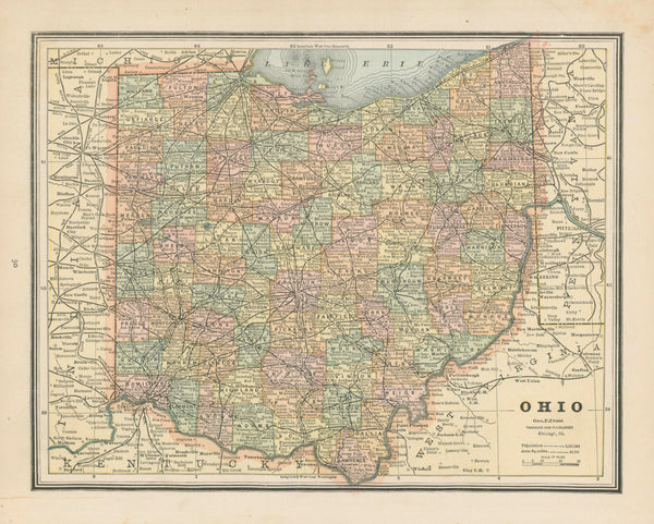Ohio, Cram's Atlas - Original Vintage Map