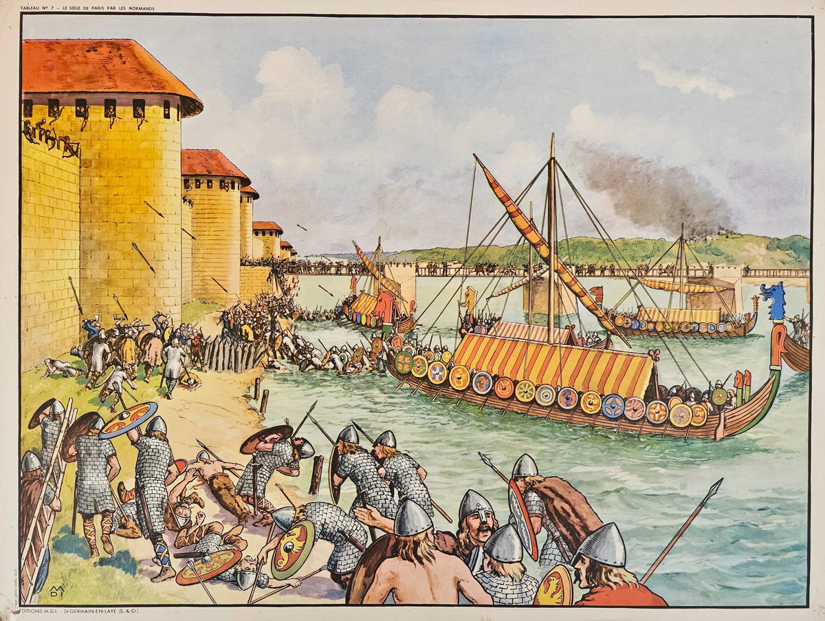 Viking Siege, French Classroom Poster - Original Vintage Poster