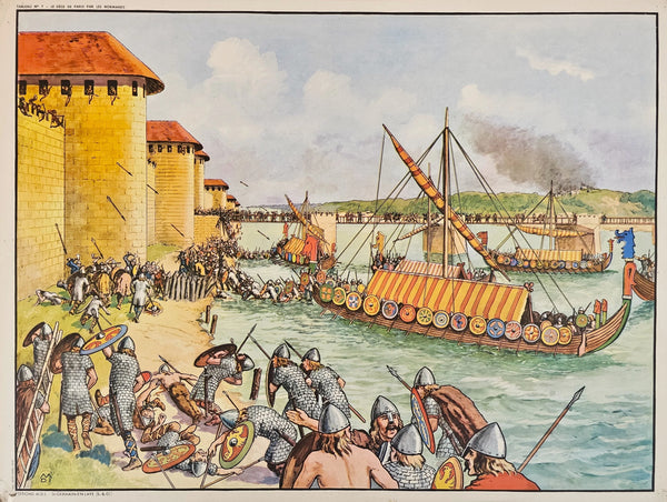 Viking Siege, French Classroom Poster - Original Vintage Poster