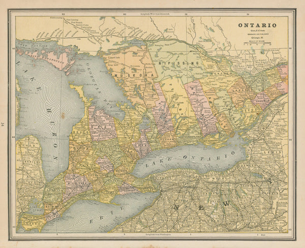 Ontario, Cram's Atlas - Original Vintage Map