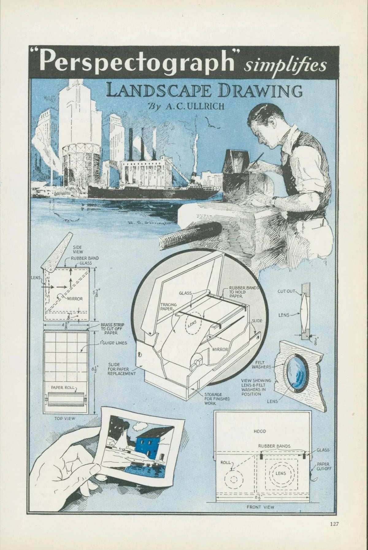 Perspectograph, Popular Mechanics - Original Vintage Illustration