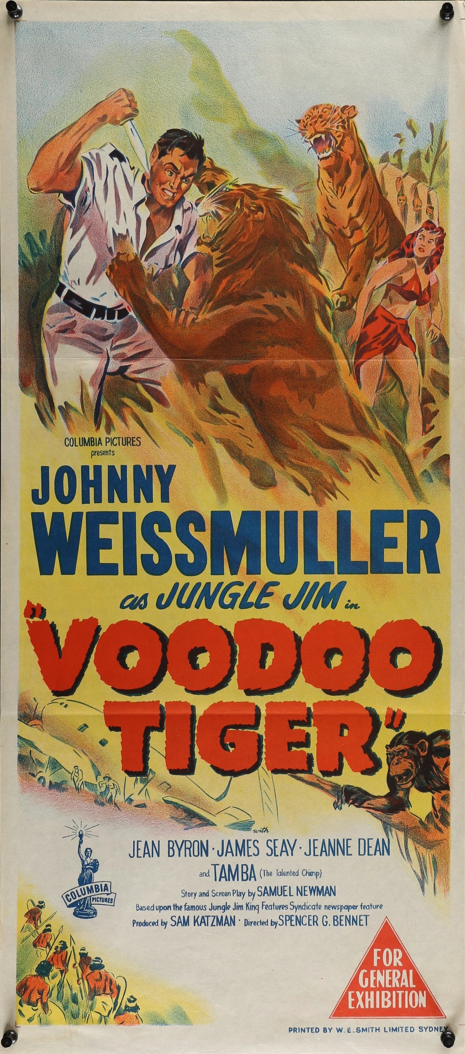 Voodoo Tiger Australian daybill 1952 with Johnny Weissmuller - Original Vintage Poster