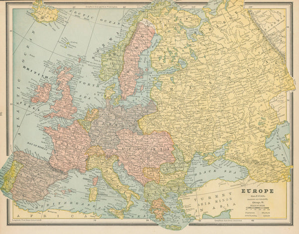 Europe, Cram's Atlas - Original Vintage Map