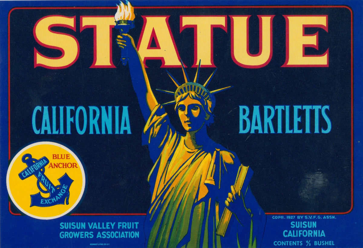 Statue, California Crate Labels - Original Vintage Product Label: