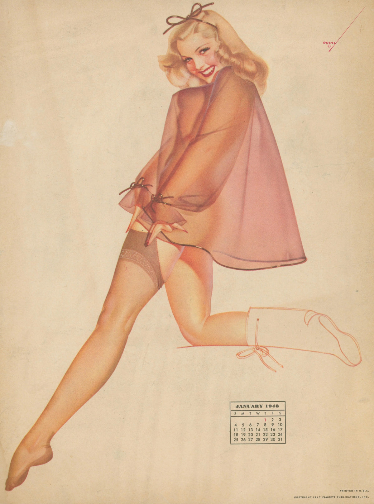 January, Calendar by George Petty - Original Antique Print:
